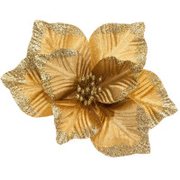 Floare decorativa Craciun poinsettia, cu clip fixare, 24x11 cm, auriu
