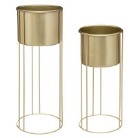 Set ghivece metalice Atmosphera Le Collectionneur, suport inalt, 41 cm si 58 cm, auriu