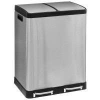 Cos de gunoi Ariane cu pedala, din inox, colectare selectiva, 2 x 30L, 49x40x67 cm, argintiu