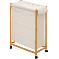 Cos rufe 5Five Bambou pe roti, cadru bambus, 52 litri, 55x28x80 cm, bej