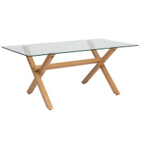 Masa dining bucatarie Atmosphera Jorel cu blat din sticla si picioare metalice, 180x90x75 cm, efect stejar Masa dining bucatarie Atmosphera Jorel cu blat din sticla si picioare metalice, 180x90x75 cm, efect stejar