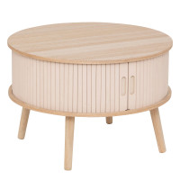 Masuta cafea rotunda Atmosphera Nysos cu usi glisante si raft, 60x40 cm, crem natur