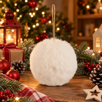 Glob decorativ pufos pentru bradul de Craciun, cu aspect de blana artificiala, design elegant cu textura moale si pufoasa, pentru impodobirea bradului