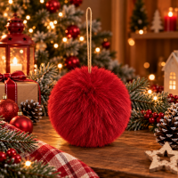 Glob decorativ pufos pentru bradul de Craciun, cu aspect de blana artificiala, design elegant cu textura moale si pufoasa, pentru impodobirea bradului