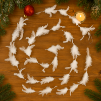 Ghirlanda pentru decor sau bradul de Craciun, model puf si pene, 200cm, alb