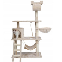 Ansamblu de joaca pentru pisici, cu loc pentru zgariat, ascunzatoare, hamac, culcus, 75x40x142cm, bej
