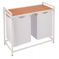 (DL) Cos de rufe cu cadru metalic si blat din lemn, 2 x 46 litri, 72x73x33cm, alb