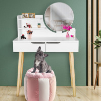 Masa de toaleta si machiaj Napoli, alba, cu 2 sertare, oglinda, 80x40x122 cm Masa de toaleta si machiaj Napoli, alba, cu 2 sertare, oglinda, 80x40x122 cm