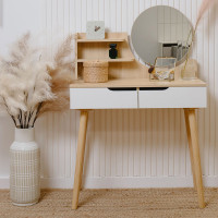 Masa de toaleta si machiaj Fiore, alb fag, cu 2 sertare, oglinda, 80x40x122 cm Masa de toaleta si machiaj Fiore, alb fag, cu 2 sertare, oglinda, 80x40x122 cm