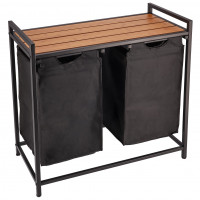 (DL) Cos de rufe cu cadru metalic si blat din lemn, 2 x 46 litri, 72x73x33cm, negru