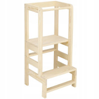 Turn de invatare inaltator multifunctional de bucatarie din lemn, ajustabil, autoasamblare, natur Turn de invatare inaltator multifunctional de bucatarie din lemn, ajustabil, autoasamblare, natur