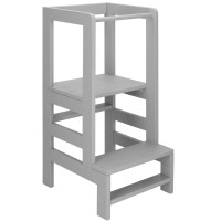 Turn de invatare inaltator multifunctional din lemn, platforma reglabila pe 3 inaltimi, 90x39x44 cm, gri Turn de invatare inaltator multifunctional din lemn, platforma reglabila pe 3 inaltimi, 90x39x44 cm, gri