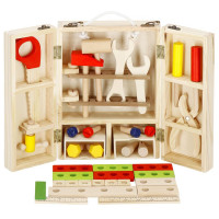 Trusa de unelte pliabila pentru copii din lemn natural , 26 unelte si accesorii Trusa de unelte pliabila pentru copii din lemn natural , 26 unelte si accesorii