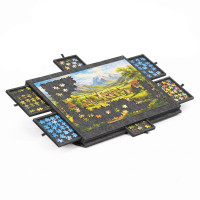 Tabla pentru organizare puzzle cu 6 sertare si capac, pliabila, din fetru, pana la 1500 piese, 77x52 cm, gri Tabla pentru organizare puzzle cu 6 sertare si capac, pliabila, din fetru, pana la 1500 piese, 77x52 cm, gri