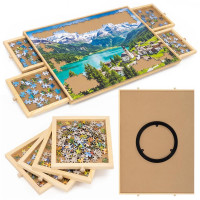 Masa suport rotativa pentru puzzle de pana la 1000 de piese, cu 4 sertare extensibile pentru sortarea pieselor, baza rotativa pentru acces usor, blat