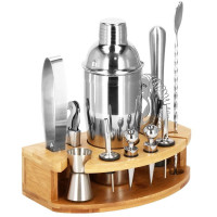Set Cocktail Shaker Kit pentru barmani 750ml, KI12, suport bambus, 12 piese Set Cocktail Shaker Kit pentru barmani 750ml, KI12, suport bambus, 12 piese