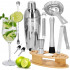Set Cocktail Shaker Kit pentru barmani 550ml, KI24, suport bambus, 11 piese [26]