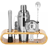 Set Cocktail Shaker Kit pentru barmani 750ml, KI25, suport bambus, 12 piese