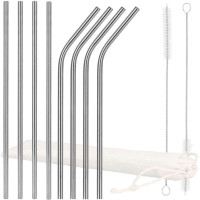 Set 8 paie metalice argintiu, reutilizabile, cu husa depozitare si perii curatat, 215x6 mm Set 8 paie metalice argintiu, reutilizabile, cu husa depozitare si perii curatat, 215x6 mm