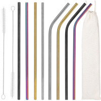 Set 8 paie metalice multicolor, reutilizabile, cu husa depozitare si perii curatat, 215x6 mm Set 8 paie metalice multicolor, reutilizabile, cu husa depozitare si perii curatat, 215x6 mm