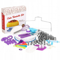 Set patiserie cu platou rotativ, 137 piese cu sabloane pentru ornarea prajiturilor Set patiserie cu platou rotativ, 137 piese cu sabloane pentru ornarea prajiturilor