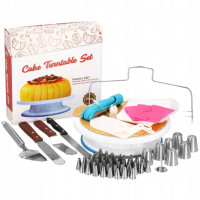 Set patiserie cu platou rotativ, 124 piese cu sabloane pentru ornarea prajiturilor Set patiserie cu platou rotativ, 124 piese cu sabloane pentru ornarea prajiturilor