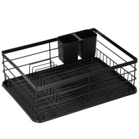 Uscator de vase cu suport tacamuri, din otel, cu tava de scurgere, 42x32x15cm, negru Uscator de vase cu suport tacamuri, din otel, cu tava de scurgere, 42x32x15cm, negru
