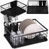 Uscator de vase cu suport tacamuri, din otel, cu tava de scurgere, 42x32x15cm, negru [9]