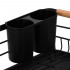 Uscator de vase cu suport tacamuri, din otel, cu tava de scurgere, manere lemn, 42x32x15cm, negru [17]