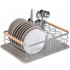 Uscator de vase cu suport tacamuri, din otel, cu tava de scurgere, manere lemn, 42x32x15cm, gri [15]