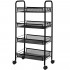 Raft metalic mobil tip carucior pentru bucatarie, 4 polite si 4 agatatori, negru, 44x26x85cm [15]