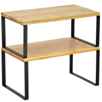 Set 2 rafturi de bucatarie suprapozabile, pentru ustensile sau condimente, 20x34x16cm, natur si negru