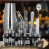 Set barman 14 piese din inox, cu shaker 750 ml, dozatoare, ustensile si suport, pentru cocktailuri, gri [10]