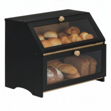 Cutie pentru paine cu 2 niveluri din bambus, cu ferestre transparente si inchidere magnetica, 39x25x32 cm, negru