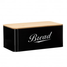 Cutie pentru paine din metal cu capac din bambus, finisaj lucios, 33x18x14 cm, negru