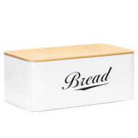 Cutie pentru paine din metal cu capac din bambus, finisaj lucios, 33x18x14 cm, alb Cutie pentru paine din metal cu capac din bambus, finisaj lucios, 33x18x14 cm, alb