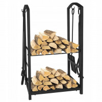 Suport metalic pentru lemne de foc cu 4 accesorii, 74x40x30 cm, negru Suport metalic pentru lemne de foc cu 4 accesorii, 74x40x30 cm, negru