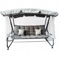 Balansoar leagan pat, 3 persoane, cu plasa tantari si perne, 350 kg, 220x130x175 cm, gri Balansoar leagan pat, 3 persoane, cu plasa tantari si perne, 350 kg, 220x130x175 cm, gri