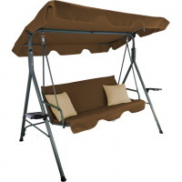 Leagan gradina 3 locuri 170x118x153 cm, cu perne, baldachin reglabil si masute laterale, structura otel, maro Leagan gradina 3 locuri 170x118x153 cm, cu perne, baldachin reglabil si masute laterale, structura otel, maro