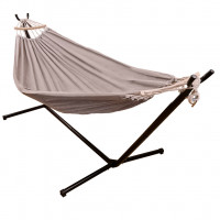 Hamac cu suport metalic, material textil 210x153 cm, cadru 247x133x104 cm, negru si gri Hamac cu suport metalic, material textil 210x153 cm, cadru 247x133x104 cm, negru si gri