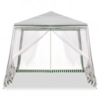 Cort pavilion gradina, pereti cu plasa anti insecte si structura metalica, 3x3 m, alb si verde