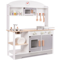 Bucatarie din lemn pentru copii cu accesorii, MDF si lemn, 68x25x82 cm, gri si alb
