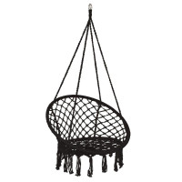 Scaun rotund tip leagan suspendat pentru casa sau gradina, cu franjuri, 150kg, negru