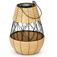 Felinar solar metalic decorativ pentru gradina, 32 cm, bej si negru