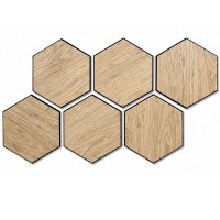 Set 6 panouri decorative hexagonale MDF si fetru, LDA PREMIUM, 30x26 cm, Stejar Saragossa