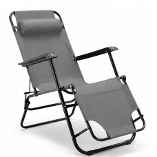 Sezlong pliabil cu pozitie orizontala, tetiera reglabila, cadru metalic, 153x60x88 cm, gri