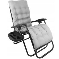 Scaun tip sezlong, pliabil, gravitatie zero, pentru terasa, gradina sau plaja cu perna, suport bauturi, gri