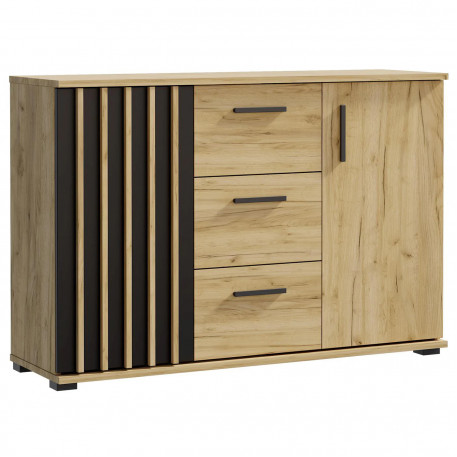 Comoda Montana 120 cu 2 usi si 3 sertare, 120x37x80 cm, craft si negru [1]