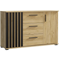 Comoda moderna cu 3 sertare si 2 usi, 140x38x80 cm, finisaj negru craft Comoda moderna cu 3 sertare si 2 usi, 140x38x80 cm, finisaj negru craft