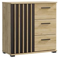 Comoda Montana 80 cu 3 sertare si 1 usa, 81x37x80 cm, negru si stejar craft Comoda Montana 80 cu 3 sertare si 1 usa, 81x37x80 cm, negru si stejar craft
